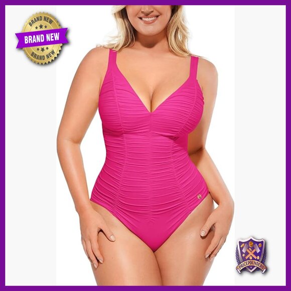 Tummy Control One Piece Swimsuit Adjustable Lace-Up Back Ruched Slimming